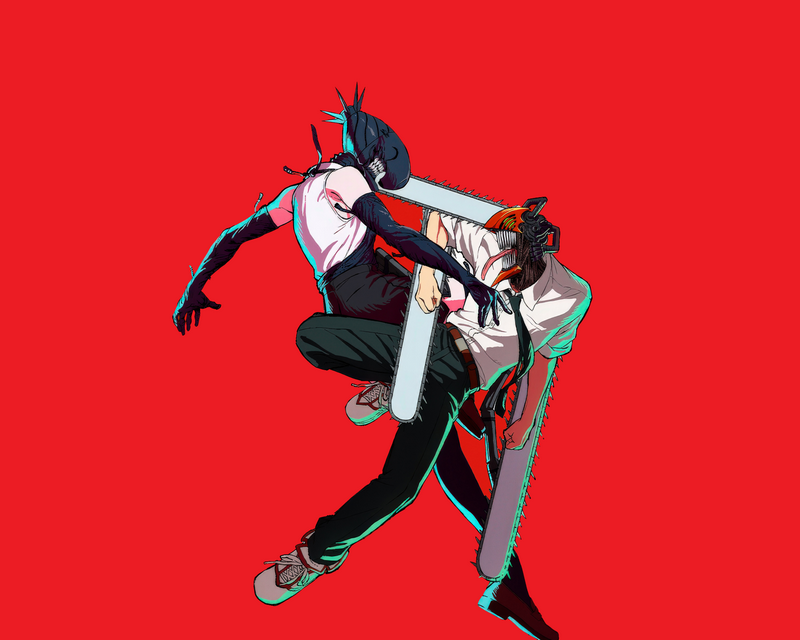 Denji and Reze fighting with chainsaws