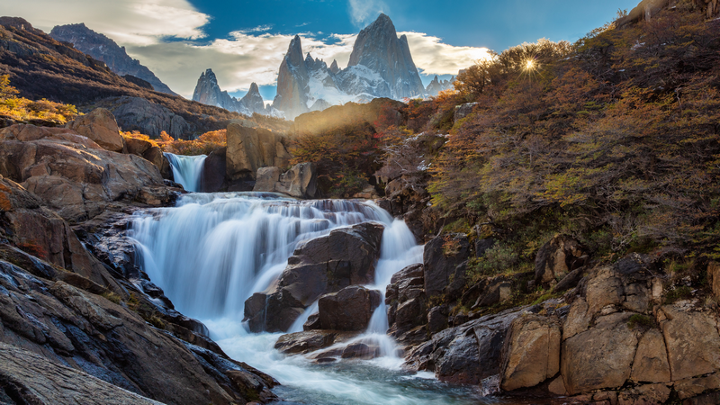Waterfall and Mountains in Patagonia