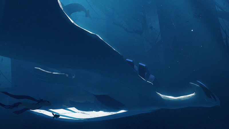 Lugia and Tentacool swimming underwater