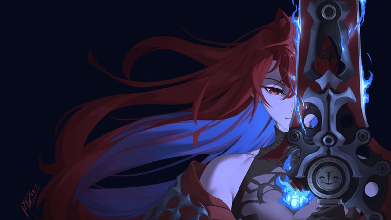 Elizabeth Rose Bloodflame with a large sword