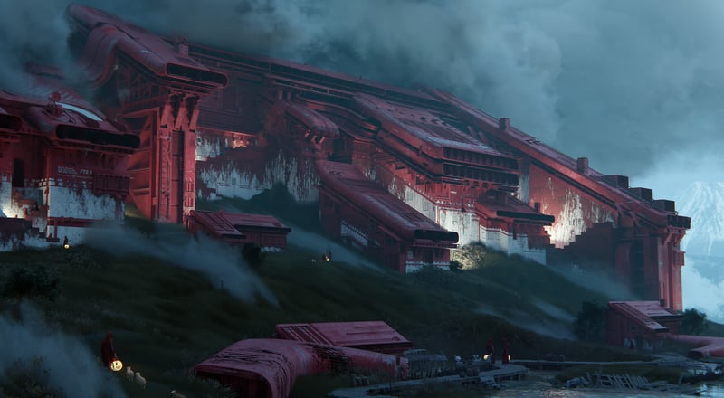 Massive Red Industrial Structure on a Hillside