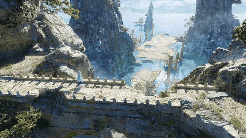 Anime girl on a stone bridge over a river