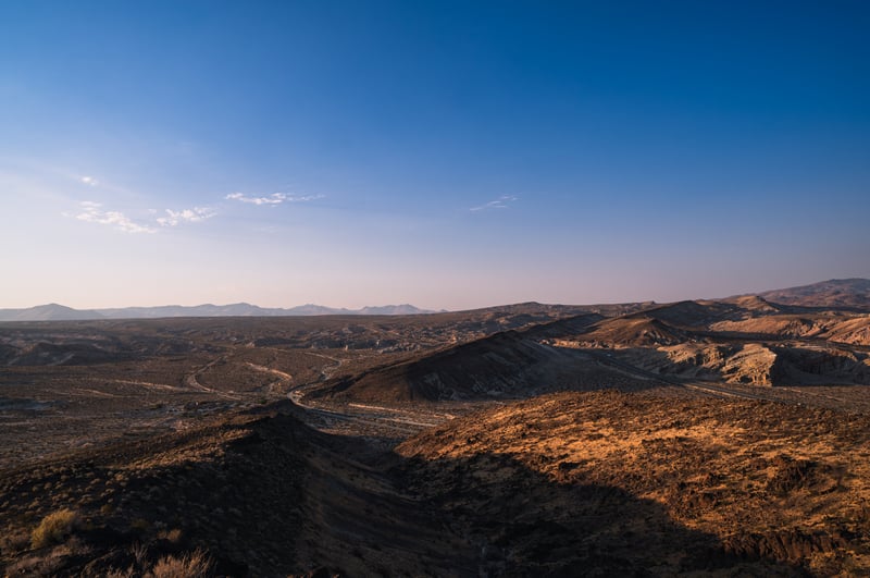 Mojave Desert landscape with mountains and shadows