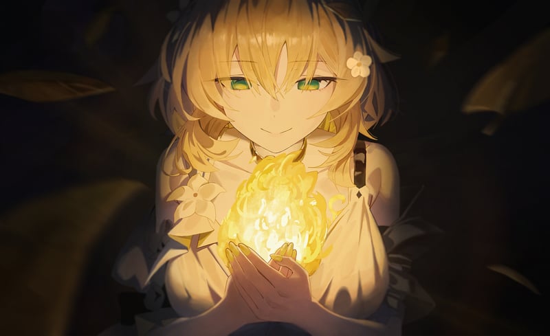 Aglaea (Honkai: Star Rail) holding a ball of light