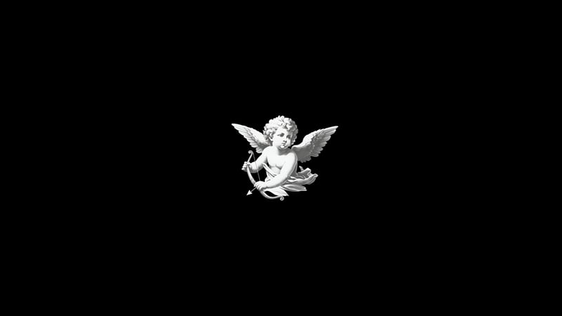 Cupid with bow and arrow on black background