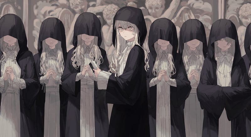 Anime girls in nun habits with one in front