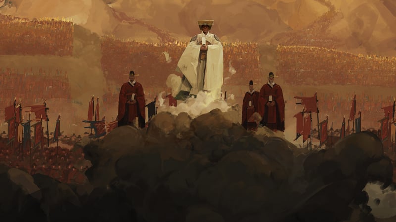 Emperor and his army in ancient robes