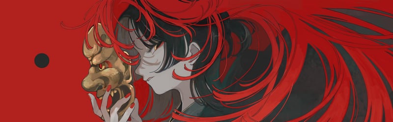Anime girl with black hair and red accents