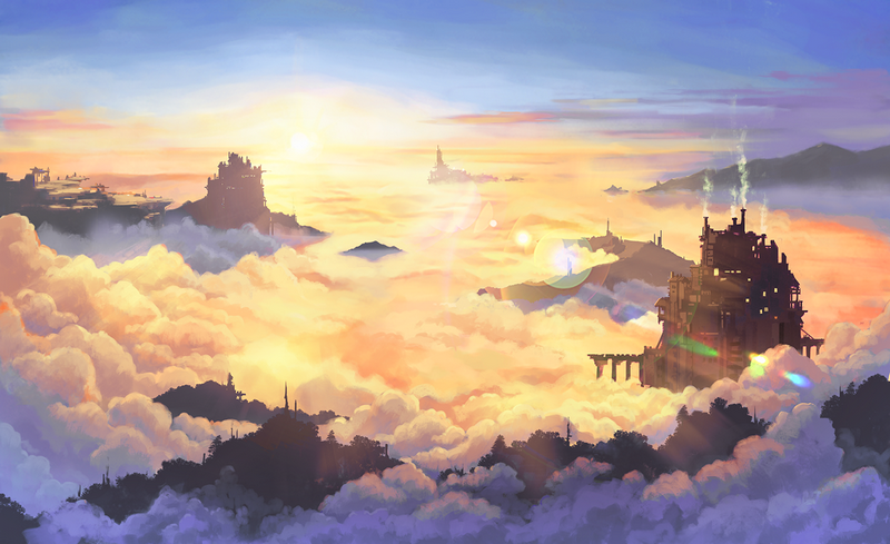 Scenery of castles on clouds at sunrise