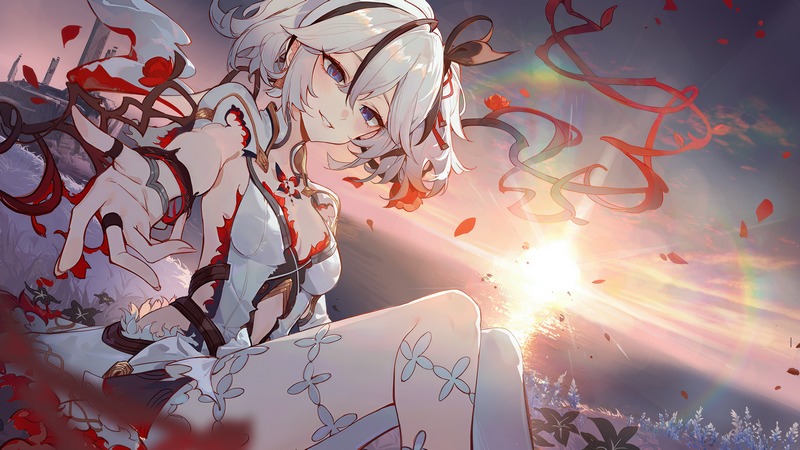 Camellya from Wuthering Waves with white hair and red pupils