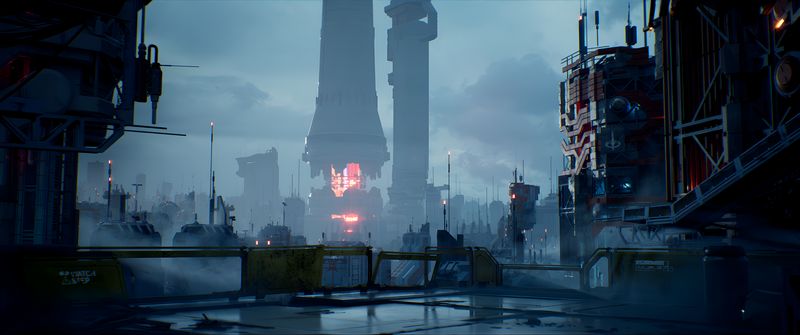 Metal Eden futuristic city with tall towers