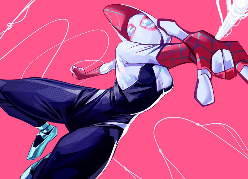 Spider Gwen in action with spiderwebs