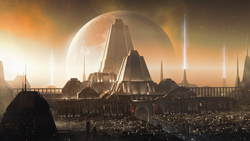 Blade Runner city with large moon and towers