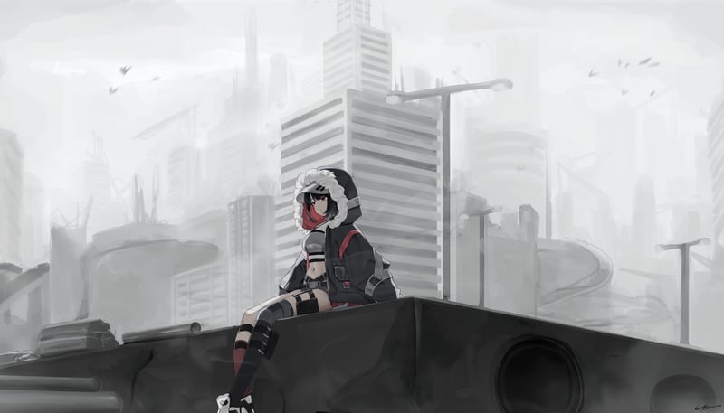 Marlene (Black Survival) sitting in a city