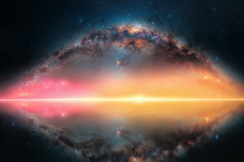 Glowing Galaxy Reflecting in Space