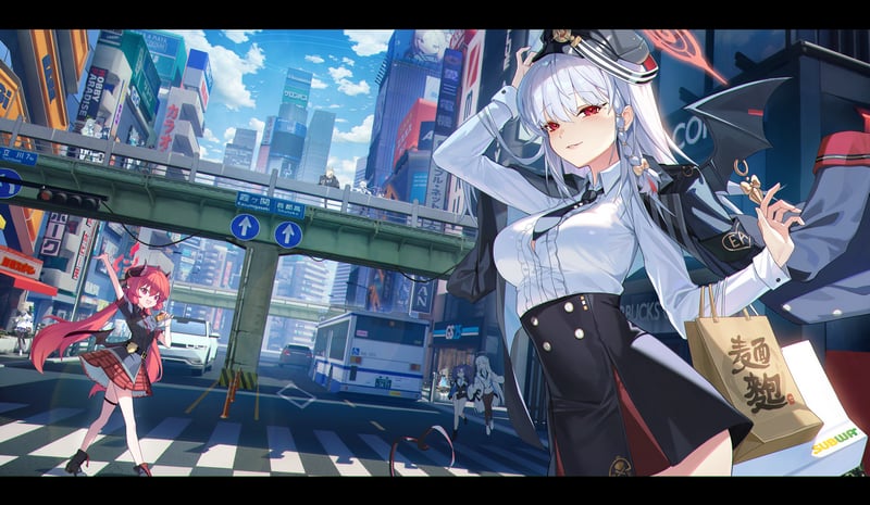 Ayane and Nemugaki Fubuki in a City