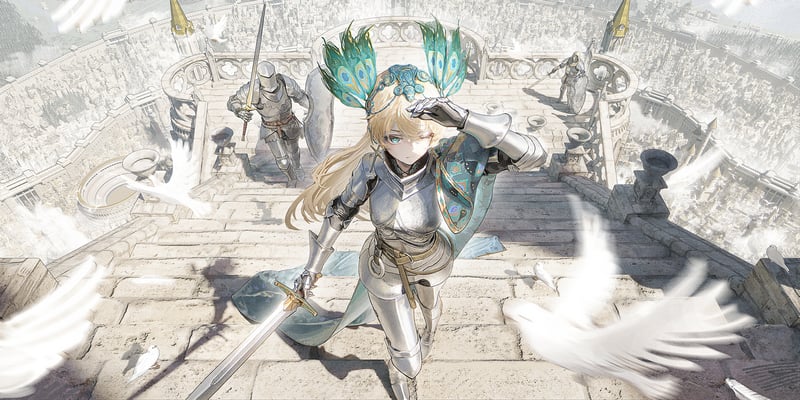 Anime girl knight with sword and birds