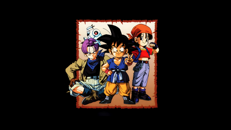 Son Goku, Trunks, and Pan with Giru from Dragon Ball GT