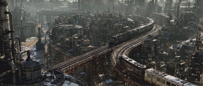 Steampunk City with Trains and Architecture