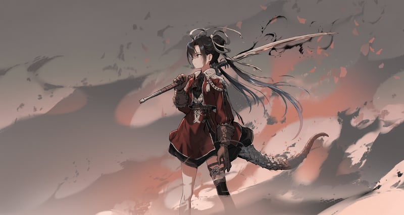 Anime girl with sword and dragon tail