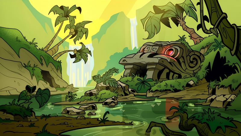 Scenery of a jungle with a stone structure