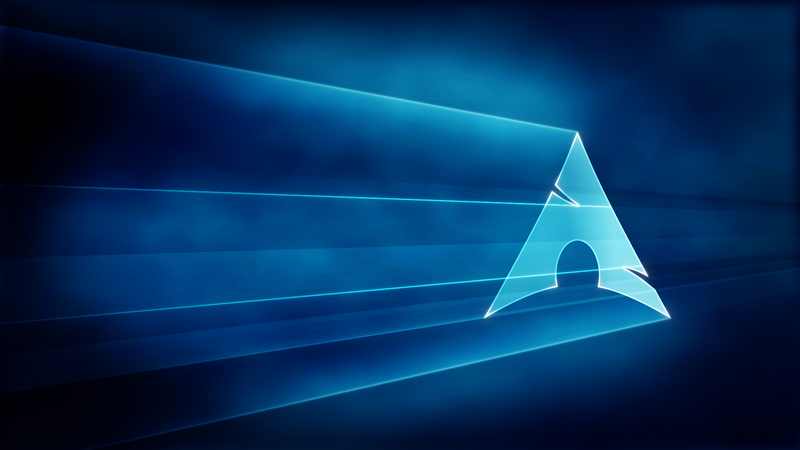 Arch Linux logo with blue light beams