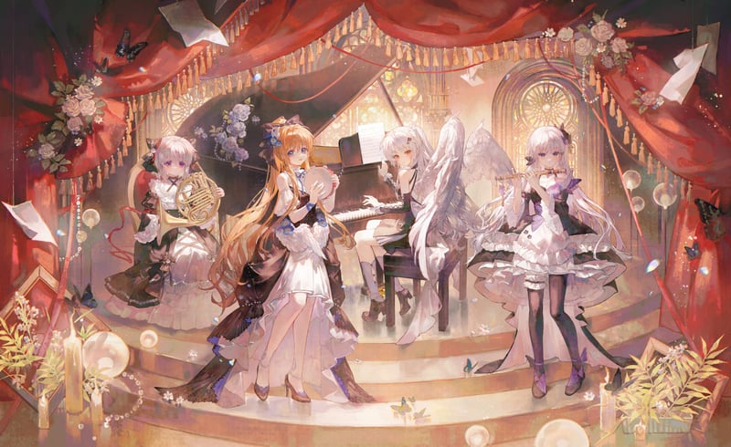 Summer Pockets, Rewrite, Angel Beats!, Air Anime Girls Playing Piano