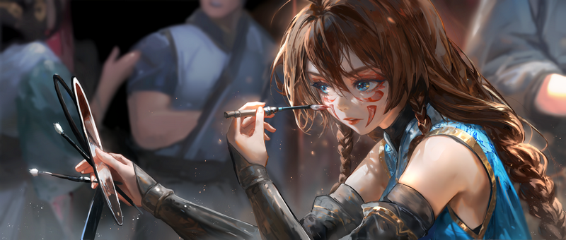 Cai Xiulan (Beware of Chicken) applying face paint
