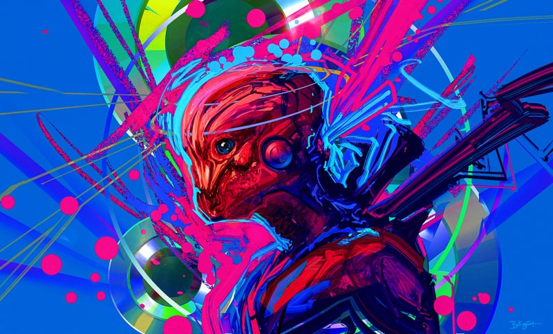 Creature with colorful abstract elements