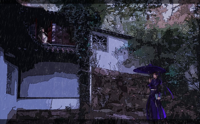 Jiang Cheng and Lan Huan in the rain