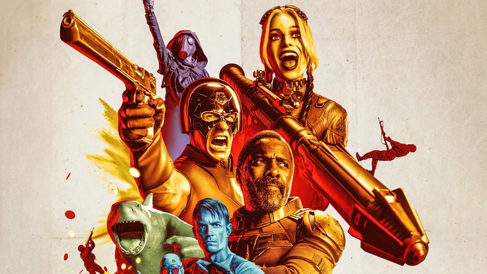 The Suicide Squad: Bloodsport, Harley Quinn, Peacemaker, and King Shark
