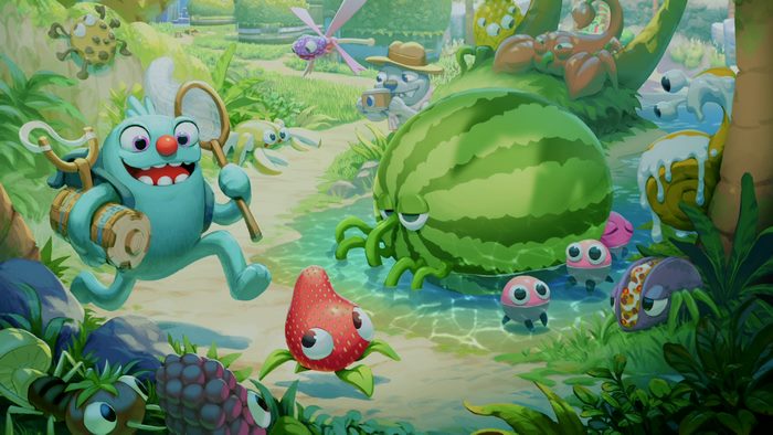 Bugsnax characters in a vibrant, natural setting