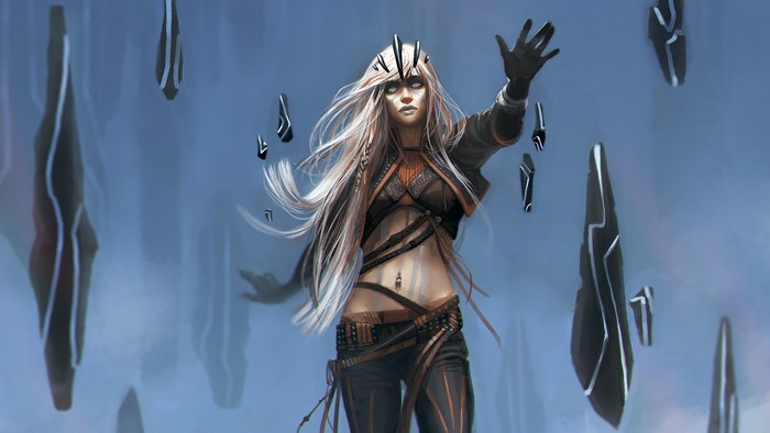 Fantasy Woman with Floating Rocks