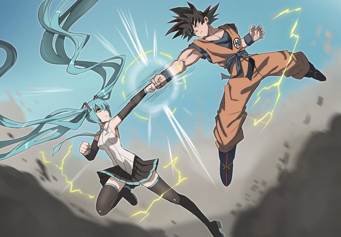 Goku and Hatsune Miku fighting