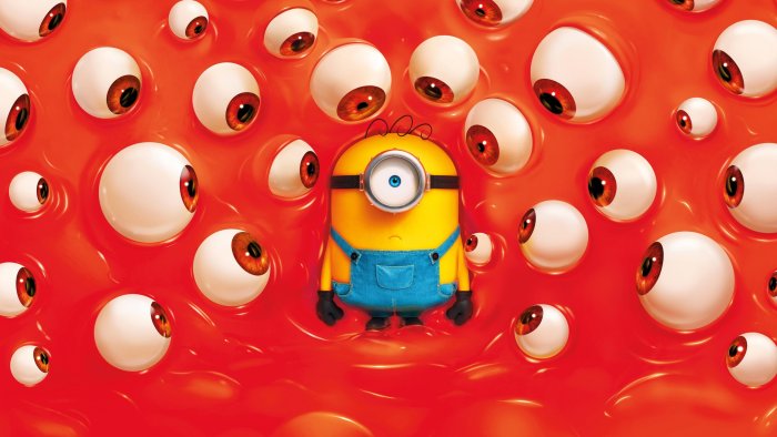 Stuart the Minion surrounded by eyeballs in Minions & Monsters