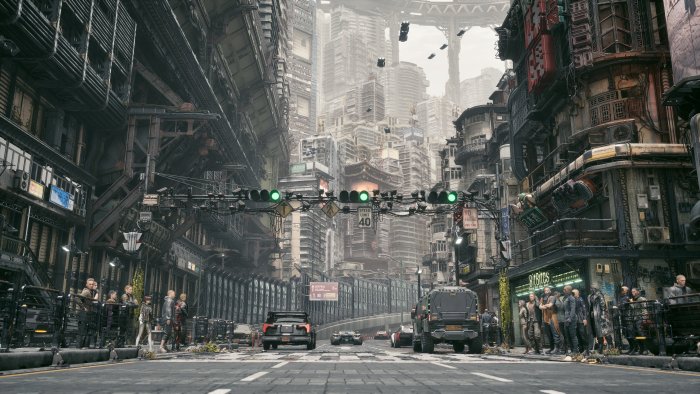Futuristic Cyberpunk City Street with Towering Skyscrapers