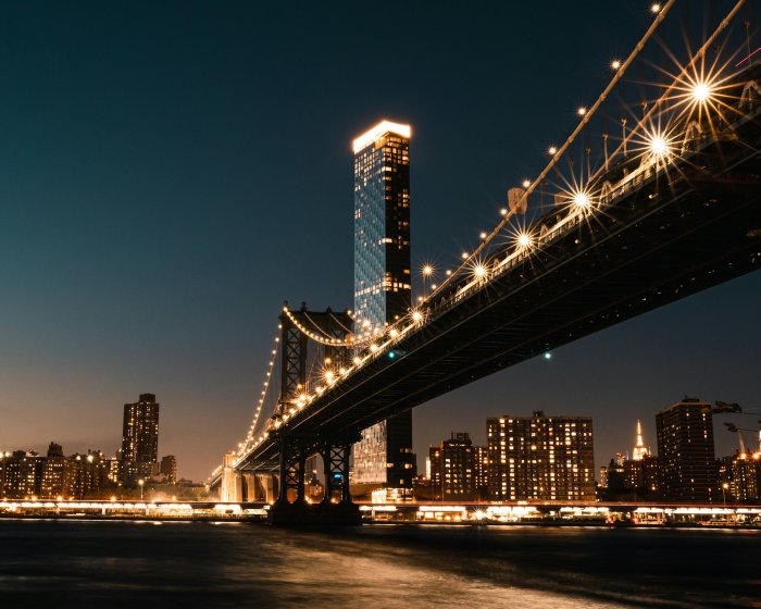 Manhattan Bridge and New York City Skyline at Night