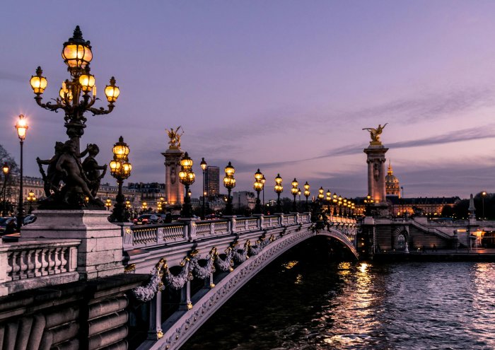 Pont Alexandre III Bridge in Paris at Dusk