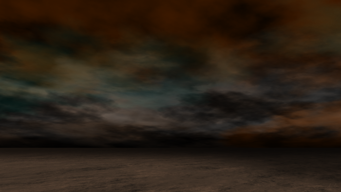 Dark stormy sky over a flat barren landscape