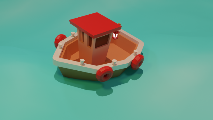 Stylized Low Poly Toy Boat Floating on Water