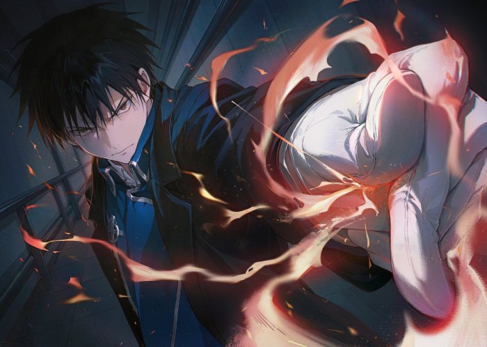 Roy Mustang from Fullmetal Alchemist using fire alchemy