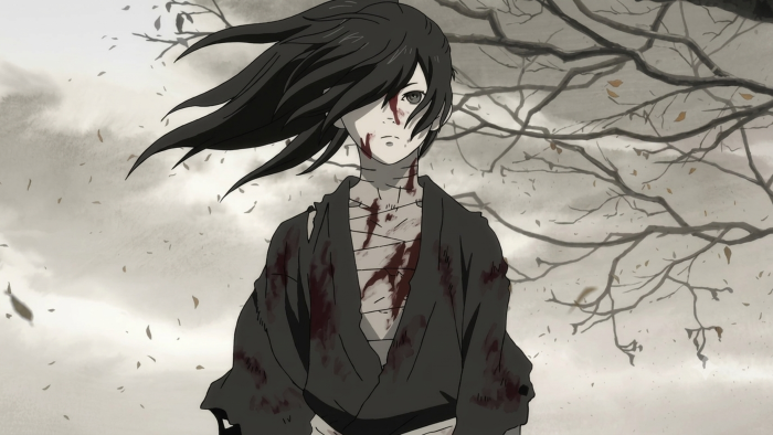Hyakkimaru covered in blood from Dororo anime