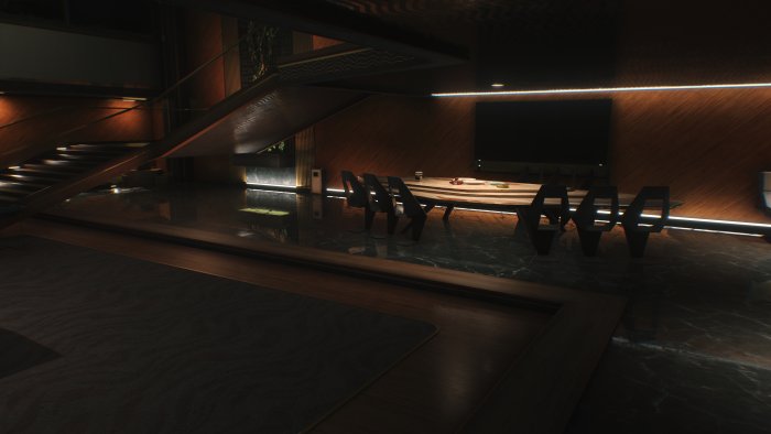 Futuristic Penthouse Conference Room in Cyberpunk 2077