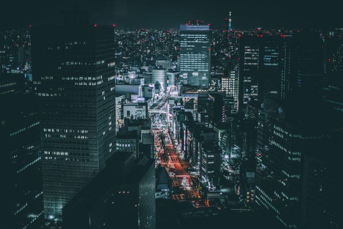 Aerial View of Tokyo City Skyline at Night