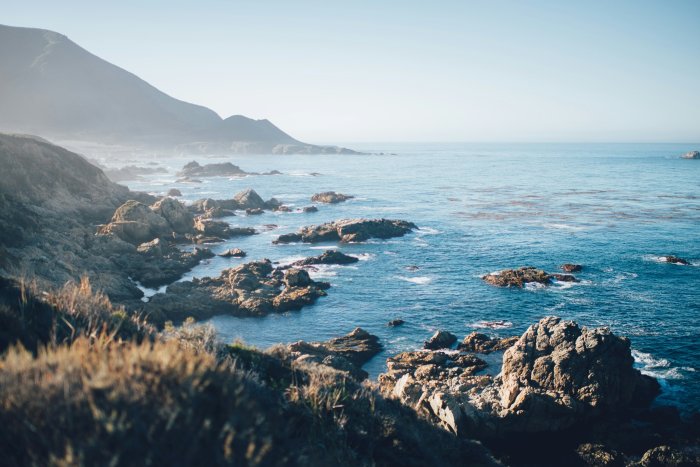 Rocky Coastline and Mountains by the Ocean