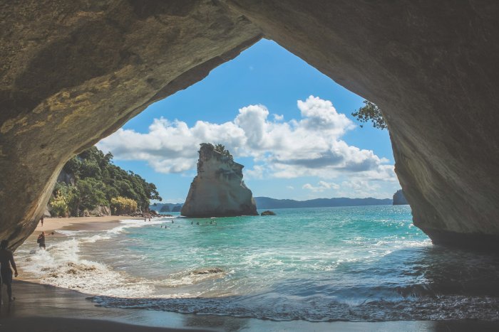 View of Cathedral Cove Beach from Inside Cave