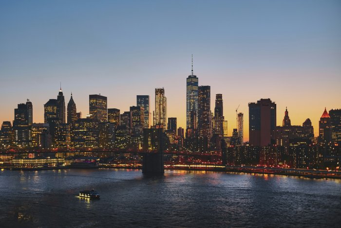 Manhattan Skyline and Brooklyn Bridge at Dusk