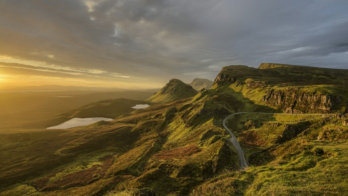Sunset over the mountains of Isle of Skye