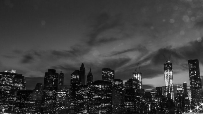 Black and White City Skyline at Night