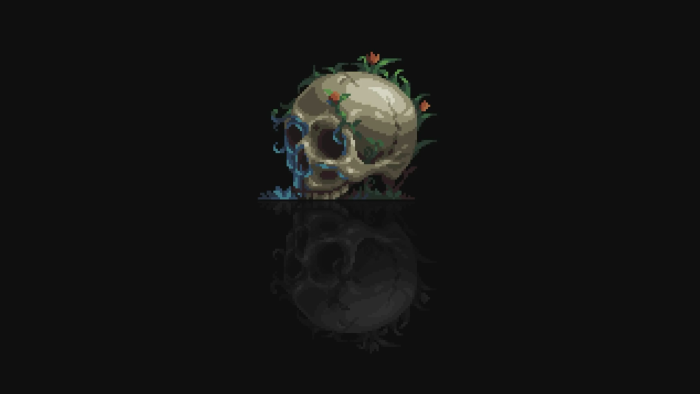 Pixel Art Skull with Growing Vines and Flowers